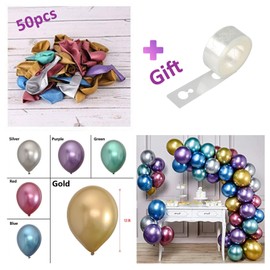 Lotus Home Birthday Balloons, Latex Metallic Balloons 12 Inches (50 Balloons), Party Bal...
