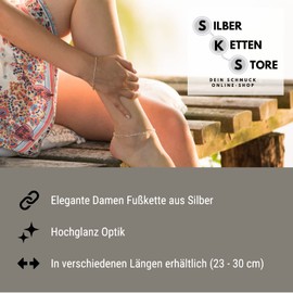 Anklet Silver (Round Anchor Chain) with Anchor Pendant – 2.3 mm Width – Length Selectable 23 – 30 cm – Genuine 925 Silver, Sterling Silver, Without Stone