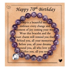 EPVID 70th Birthday Gifts for Women, Beaded Bracelets Presents for Her, Ideal 70th Birthday Gift for Mum Grandma Friend Auntie Sister, Purple