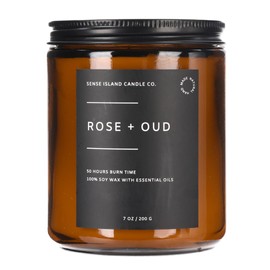 SENSE ISLAND Rose Oud Scented Candles for Men&Women | Natural Soy Candle 50 Hrs Burn Time Highly Scented Candles for Home Scented