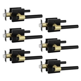 Black and Gold Door Handles Interior, Heavy Duty Zinc Alloy Black and Gold Privacy Door Handle Lever, Matte Black and Brushed Gold Interior Door Handles for Bedroom, Bathroom (6 Pack)