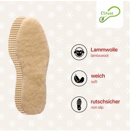 CS Feet 2 Pairs of Lambswool Winter Insoles for Shoes Size 38/39 - Real Lambswool on Soft Padding Made of Natural Latex