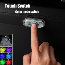 HASAIKA Car Interior Lighting, LED Reading Light, 7 Color Switches, USB Charging Touch Switch Wireless Portable Mini Ambient Light【2Pcs/Pack】