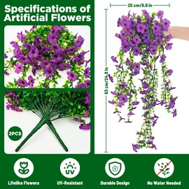Evoio Artificial Hanging Flowers for Outdoors, 2 PCS Faux Silk Daisy Outdoor Flowers UV Resistant Fake Hanging Plant for Outside Planter Porch Patio Yard Garden Wedding Home Decorations (Purple)