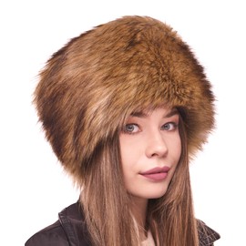 Futrzane Classic Cossack Hat - Faux Fur Hats for Women - Warm Furry Russian Hat (S, Amber Classic)