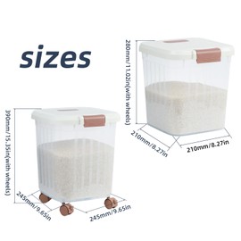 MXCELL 2PCS Airtight Flour Sugar Storage Containers with Lids, Easy to Move, Plastic Rice Cereal Grain Pet Food Bin with Wheels for Kitchen Pantry Organization (20lbs & 30lbs)