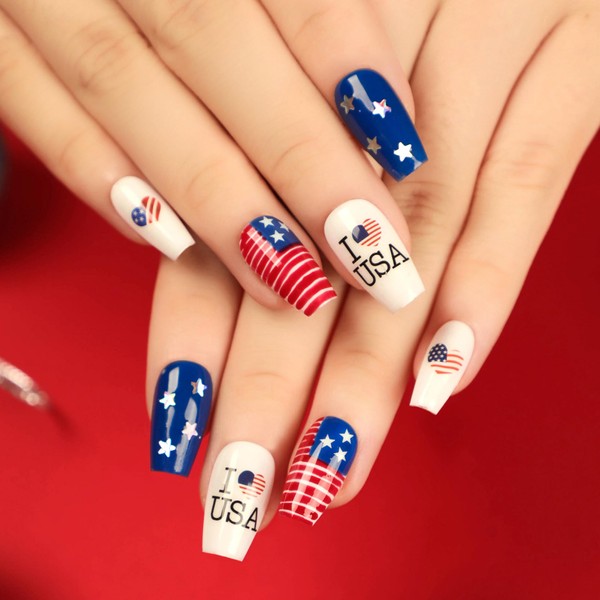 4th of July Coffin Press on Nails Short Independence Day