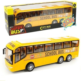 AUTERCO 12.5" Yellow School Bus Toy for Toddlers, 1/16 Scale Die Cast Plastic Inertia City Bus Toy, Baby Bus Cars Model Toy Vehicles for Kid, Great Play Bus for Children Ages 3+
