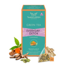 TeaNOURISH Everyday Detox Green Tea Bags | 20 Pyramid Tea Bags | Darjeeling Full Leaf Tea | 100% Natural Turmeric, Ashwagandha, Cardamom, Shatavari, Stevia