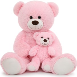 MorisMos Giant Teddy Bear Stuffed Animals, Soft Big Mommy and Baby Bear, Pink Stuffed Bear for Girls on Baby Shower Valentine Christmas Birthday, 39 Inch
