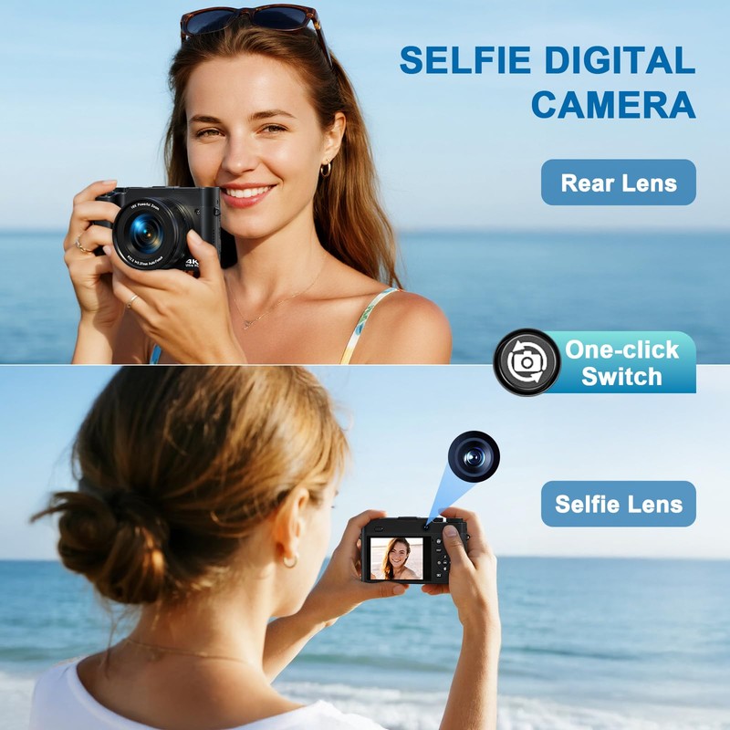 Digital Camera, 4K 64MP Digital Camera for Photography Vlogging Selfie