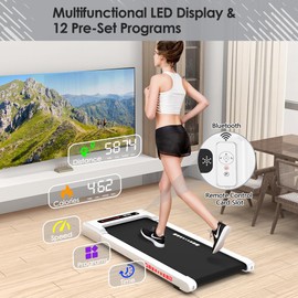 Under Desk Treadmill, Walking Pad for Home and Office, 2 in 1 for Walking and Jogging, 2.25 HP Portable Walking Treadmill with Remote Control and LED Display, for Home/Office (White)