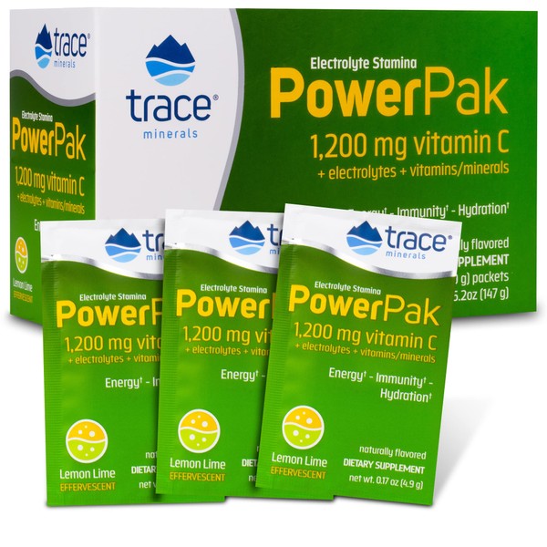 Trace Minerals – Power Pak (Lemon Lime) | Electrolyte Powder Packets with Vitamin C & Zinc | Powerful Hydration, Immune, Stamina & Energy Support with Essential Vitamins & Minerals (30 Packets)