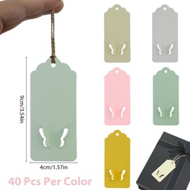 200Pcs Blank Hanging Labels Wave Shape Paper Labels Gift Tags with String for Price Tags, Christmas, DIY Crafts, 5 Assorted Colors for Gift Box Wrapping Wedding Party Birthday (3.5 x 1.6 Inch)