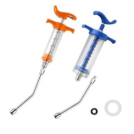 2Pcs Reusable Goats Syringe, 2 Drench Nozzle Adjustable Dosage Drench Gun Syringe for Bird, Cattle, Sheep, Goats, Horse, Pig, Dog Supplies (20ML+50ML)