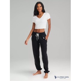 U.S. Polo Assn. Womens Sweatpants with Pockets, French Terry Black Lounge Pants, Black Joggers (Black, Medium)
