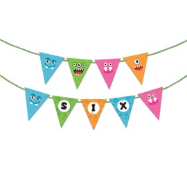 Inkdotpot Ready To Hang I Am Six Birthday Baby Boy Bunting Pennant Banner Monster Birthday Party Decorations Flag Banner