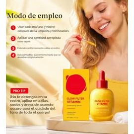 Suero iluminador de vitaminas con filtro de brillo de 2 piezas, suero facial hidratante e hidratante, vitamina C iluminadora y ácido hialurónico para 