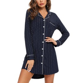 Anjue Women's Nightgown Button Down Sleepshirt Long Sleeve Nightshirt Hospital Gown Labor and Delivery