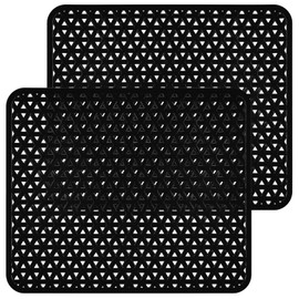 2 Pack Kitchen Sink Mat for Stainless Steel Sink, PVC Eco-friendly Sink Protector for Bottom of Kitchen Sink, Dishes and Glassware, Fast Draining, Triangular Hole Design, 12.6 x 10.5 Inches (Black)