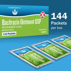 Paquetes de pomada antibiótica de bacitracina con zinc, 144 paquetes de pomada de zinc de bacitracina USP, ayuda a prevenir la infección en cortes menores, rasguños y quemaduras