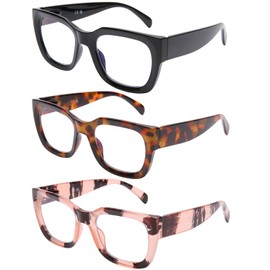 DOOViC 3 Pack Oversized Reading Glasses for Women Oprah Style Square Stylish Blue Light Blocking Anti Eyestrain Womens Readers 2.75 Strength