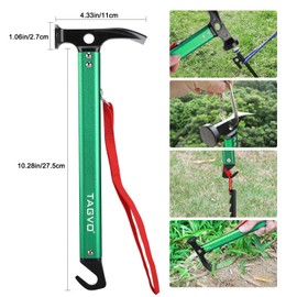 TAGVO Camping Hammer with 8 PCS Aluminum Alloy Tent Pegs and 2 PCS Multifuctional Tent Stakes Puller Set with Storage Bag, Multifunction Aluminum Tent hammer Camping Mallet Portable for Camping