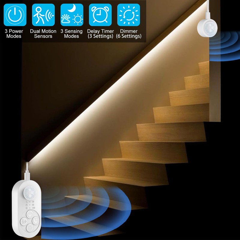 NIVOTA Dual Sensor Stair Light Strip, Double Motion Activated Sensor
