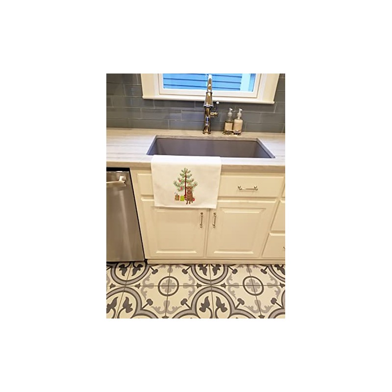 Caroline's Treasures WDK3088WTKT Labrador Retriever Red Christmas White Kitchen Towel