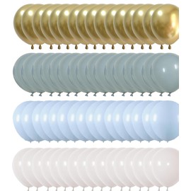 Dusty Baby Blue Gold Balloons 12inch - Pastel Boho Blue White Balloons for Baby Wedding Bridal Shower Birthday Party Decorations 60packs (Dusty Blue + Gold)