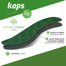 6 Pairs Kaps Active Carbon Insole Set for Men and Women Comfortable Shoe Insoles for Daily Use Unisex Shoe Insoles with Odour Absorbing Technology (36 EUR / 3 UK Women)