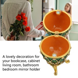 Rhinestone Inlaid Egg Shape Trinket Box with Hinges, Jewelry Organizer for Rings, Earrings, Necklace, Zinc Alloy Material, Home Decor Gift (Green)