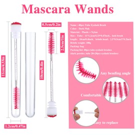 40PCS Mascara Brushes Tubes Set, Disposable Lash Spoolies with Tube 20 Empty Mascara Wand Tubes 20 Eyelash Brushes for Eyelash Extension Lash(Deep Pink)