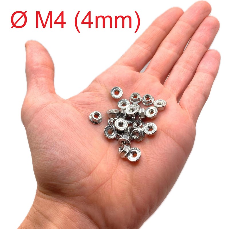 Nuts made of stainless steel with serrated edge M4, nuts