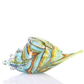 DOVDOV Blown Glass Art, Glass Conch Decor, Blue and Yellow Home Decor, Conch Shell Sculpture for Living Room, TV Stand, Coffee Table, Dining Table, Center Room, Office, Marine Style