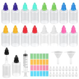 TIANCONGYUN 18 x 50 ml Liquid Bottles, Dropper Bottles, Empty Bottles, Plastic Bottles for Liquids with Coloured Caps, Including Drip Plugs, Funnels, Syringes and Empty Labels