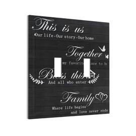 Family Home Bless Quote Motto 2 Gang Mid Size Double Toggle Outlet Light Switch Cover Wall Plate Electrical Faceplate Decorative Dual Device Switchplate