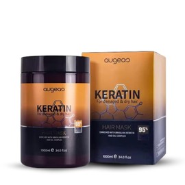 Augeas Keratin Hair Mask: Deep Repair for Damaged & Dry Hair with Argan Oil, Ginger Milk, and Protein Hair Mask, 1000ml - Ideal for Curly or Straight, Thin, Fine, Color-Treated Hair