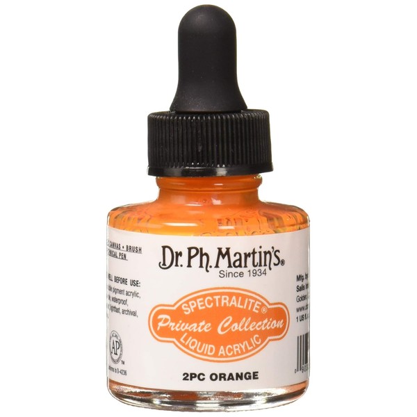 Dr. Ph. Martin's Spectralite Private Collection Liquid Acrylics (2PC) Arcylic Paint Bottle, 1.0 oz, Orange, 1 Bottle