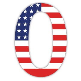 Number 0 USA flag sticker decal 4" x 5"