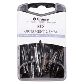 Brause 152025B - Pack of 15 Ornamental Feathers 2.5 mm with Reservoir for Headings and Ornament, Ideal for Calligraphy, 1 Box