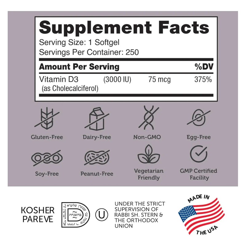 Zahler Vitamina D3 - 3000 Ui - 250 Cápsulas Blandas