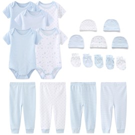 Chamie Baby Clothing Short Sleeve Body Baby Clothing Girls Boys Wrap Bodysuit Short Sleeve Bodysuit Baby & Pants Newborn Set, blue