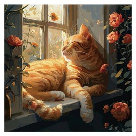 Kulvci Sleeping Cat Diamond Painting Kits for Adults, Diamond Art Kits for Beginners, 5D DIY Full Drill Gem Craft for Home Decor Gift 12x12inch