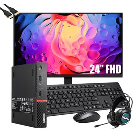 Lenovo ThinkCentre M900 Tiny Desktop Mini Computer PC Set with New 24-inch FHD Monitor, Intel Core i5-6500, 16GB RAM, 512GB SSD, Headphone, Wi-Fi, Bluetooth, Keyboard & Mouse, Windows 10 Pro (Renewed)