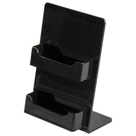 Clear-Ad - Black Acrylic Vertical Slant Back Business Card Holder for Desk with 2 Pockets 3.5x2 - Plastic Countertop Business Card Organizer - Desktop Multi Business Cards Display Stand (Single Pack)