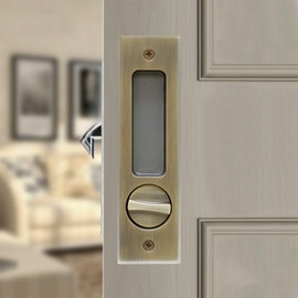 mvuenleyog Sliding Pocket Door Lock,Sliding Door Latch with Turn Knob for Interior Wooden Door,6.3in/160mm,Invisible Recessed Door Handle (Aeneous)
