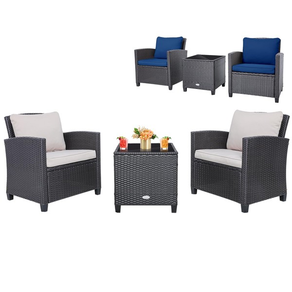 Tangkula 3 Pieces Patio Furniture Set, PE Rattan Wicker 3