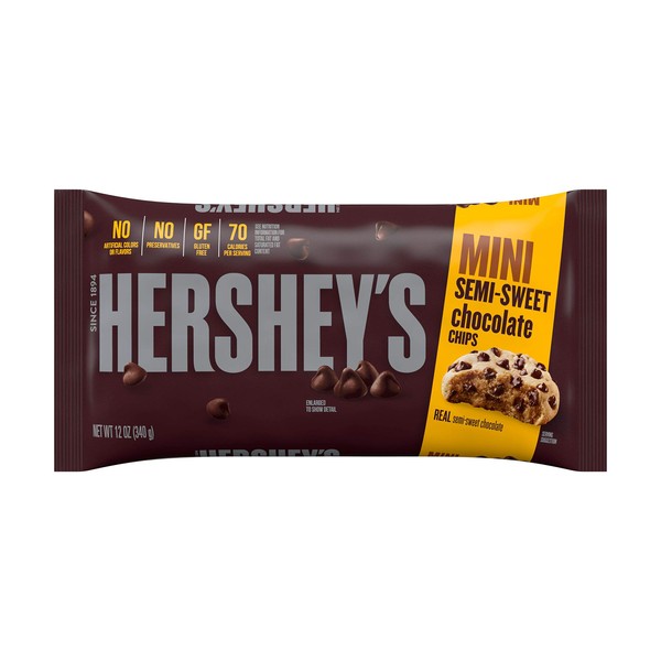 HERSHEY'S Semi-Sweet Milk Chocolate Mini Baking Chips, Baking Chocolate, 12 Oz. Bag (12 Count)