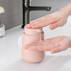 YAUKPH Matte Pink Liquid Hand Soap Dispenser Plastic 11 oz - Modern Minimalist Style for Bathroom & Kitchen Countertop Refillable